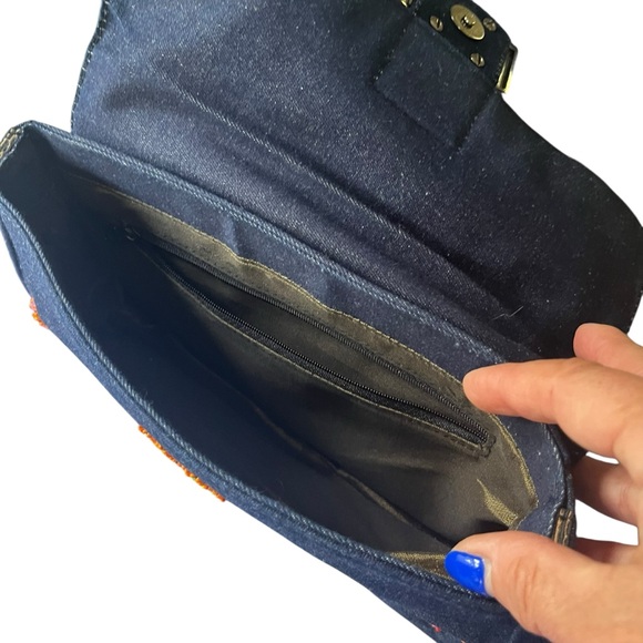 Designer Inspired Denim Clutch with Colorful Beads - Picture 3 of 8